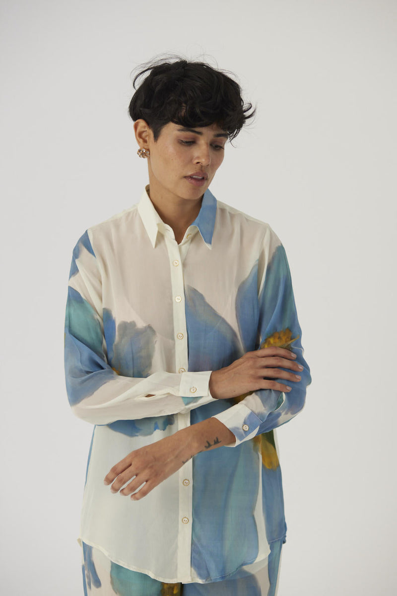 BLUE POPPIES CREPE COORD SET Co-ord Sets by Yam in white color for women Worldwide