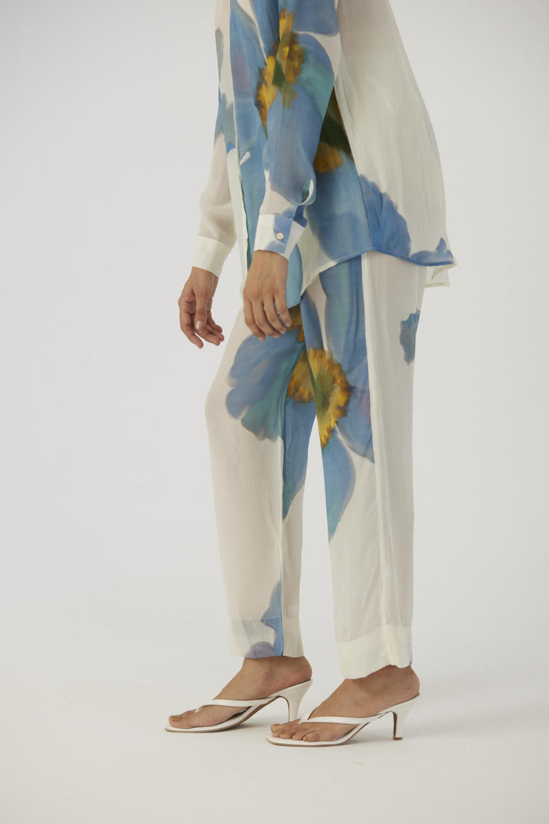 BLUE POPPIES CREPE COORD SET Co-ord Sets by Yam in white color for women Worldwide