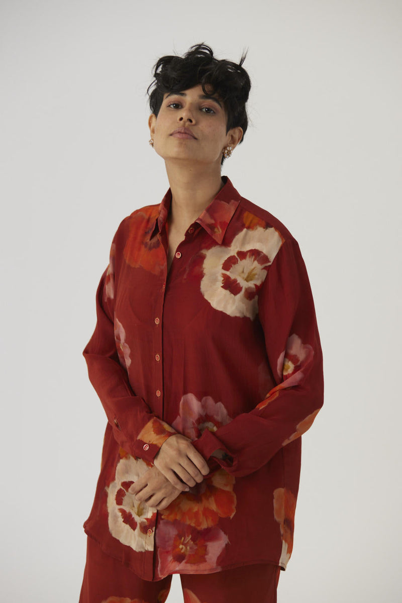 GARDENIA RED CREPE COORD SET Co-ord Sets by Yam in red color for women Worldwide