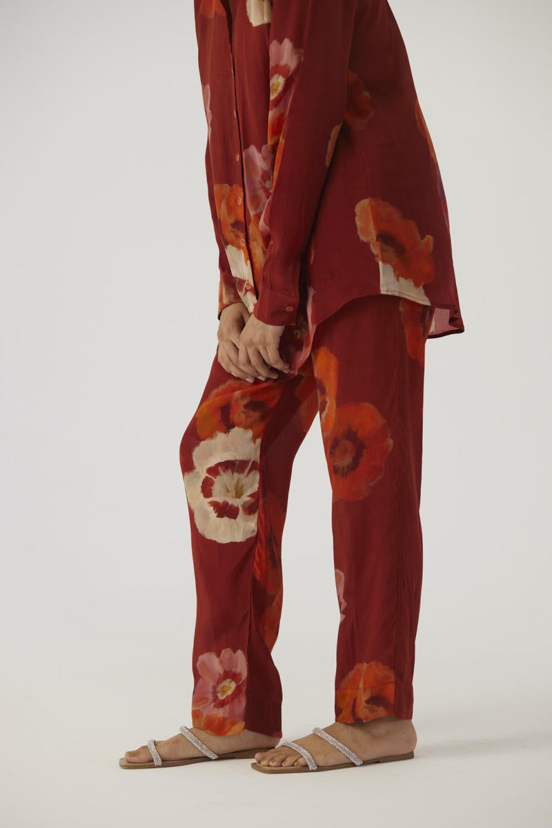GARDENIA RED CREPE COORD SET Co-ord Sets by Yam in red color for women Worldwide