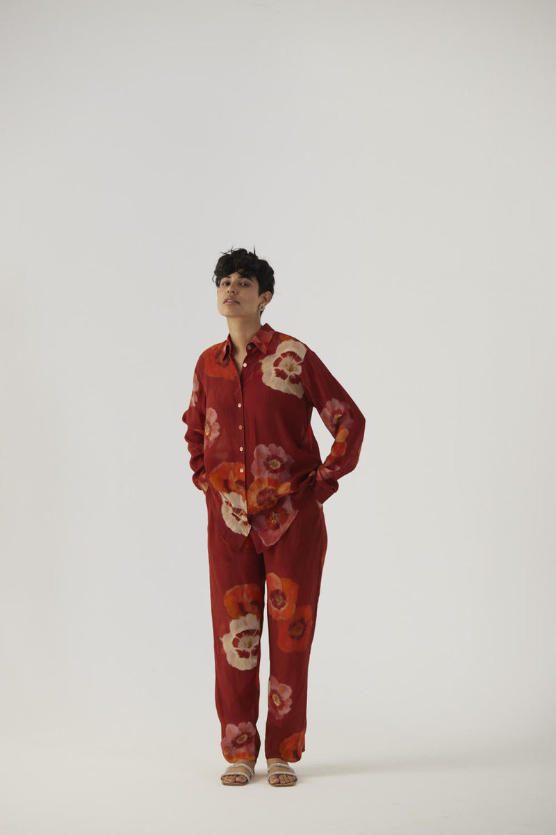 GARDENIA RED CREPE COORD SET Co-ord Sets by Yam in red color for women Worldwide