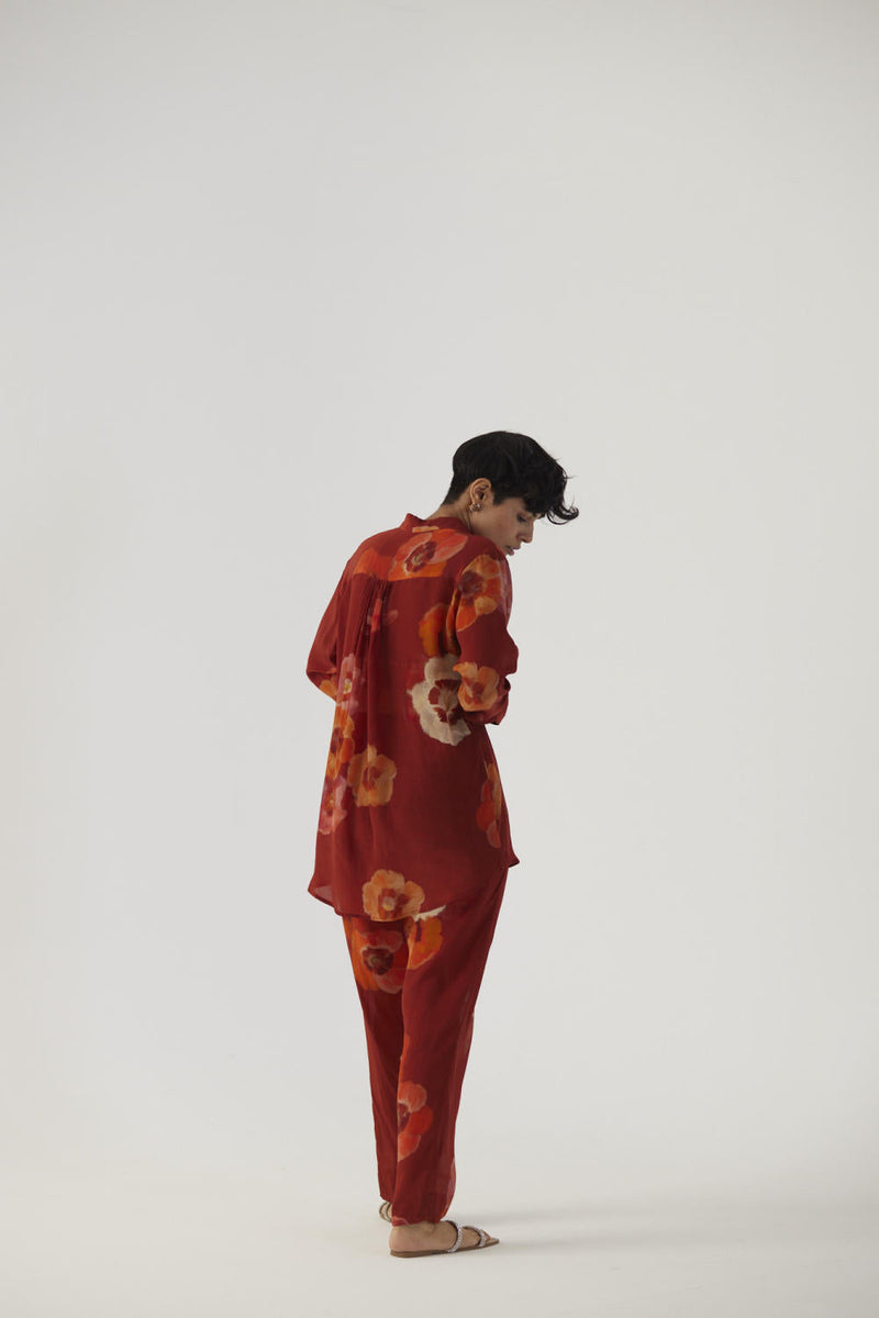 GARDENIA RED CREPE COORD SET Co-ord Sets by Yam in red color for women Worldwide