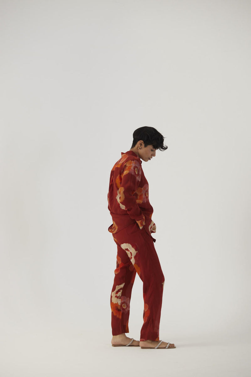 GARDENIA RED CREPE COORD SET Co-ord Sets by Yam in red color for women Worldwide