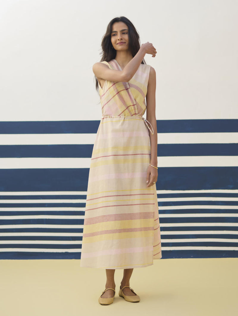 Ava Check Linen Wrap Dress
 - Sand by Manan in natural color for women Worldwide