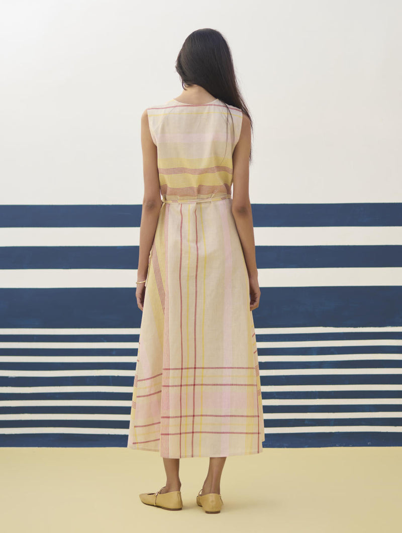 Ava Check Linen Wrap Dress
 - Sand by Manan in natural color for women Worldwide