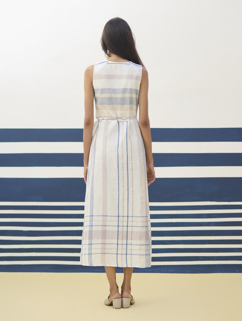 Ava Check Linen Wrap Dress
 - Ivory by Manan in ivory color for women Worldwide