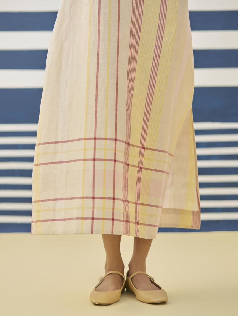 Inara Modern Check Linen Dress
 - Sand linen by Manan in natural color for women Worldwide