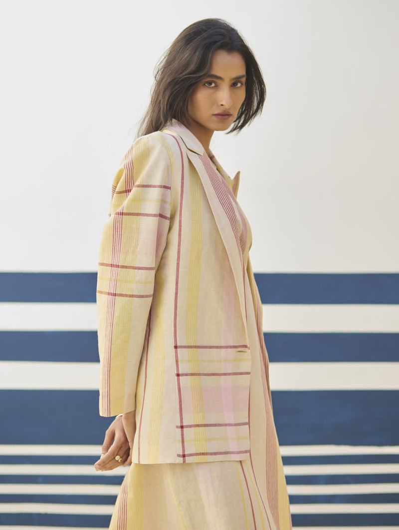 Inara Check Linen Dress With Blazer
 - Sand linen by Manan in natural color for women Worldwide