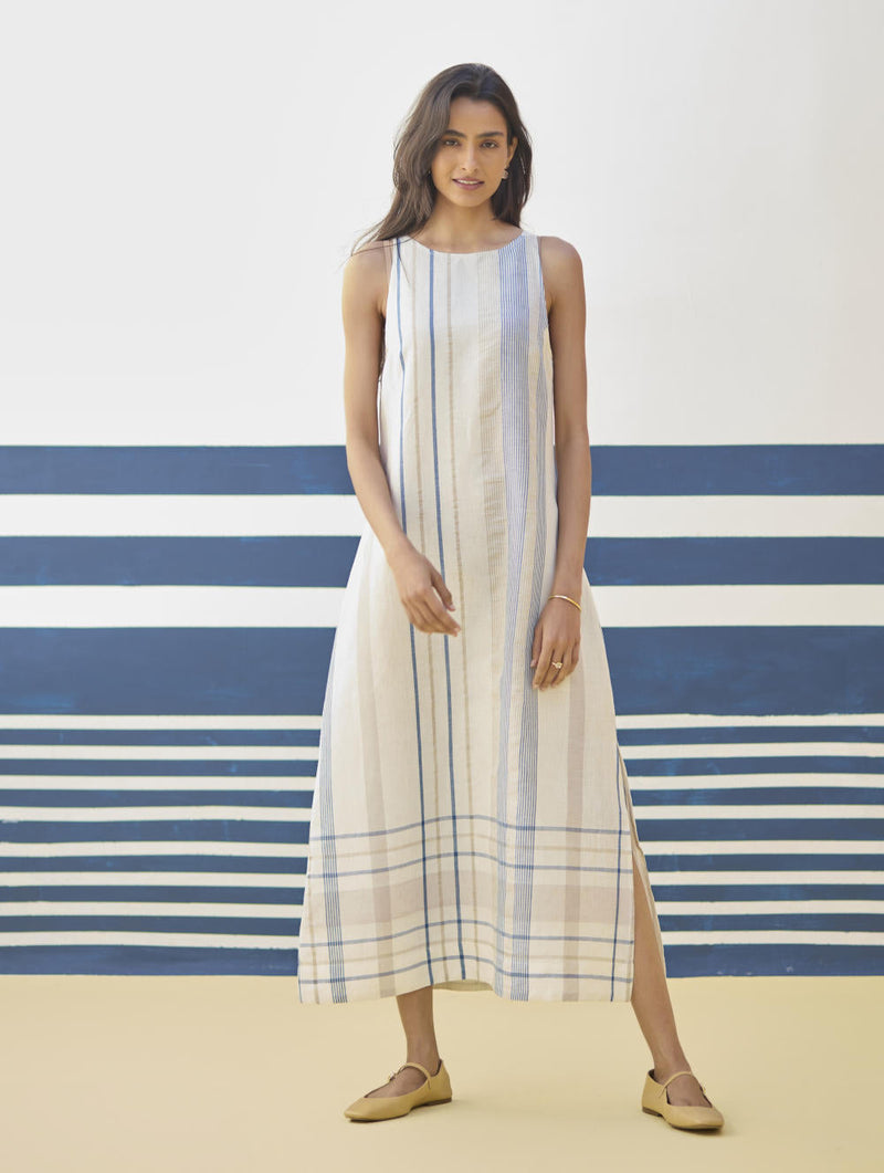Inara Check Linen Dress With Blazer
 - Ivory linen by Manan in ivory color for women Worldwide