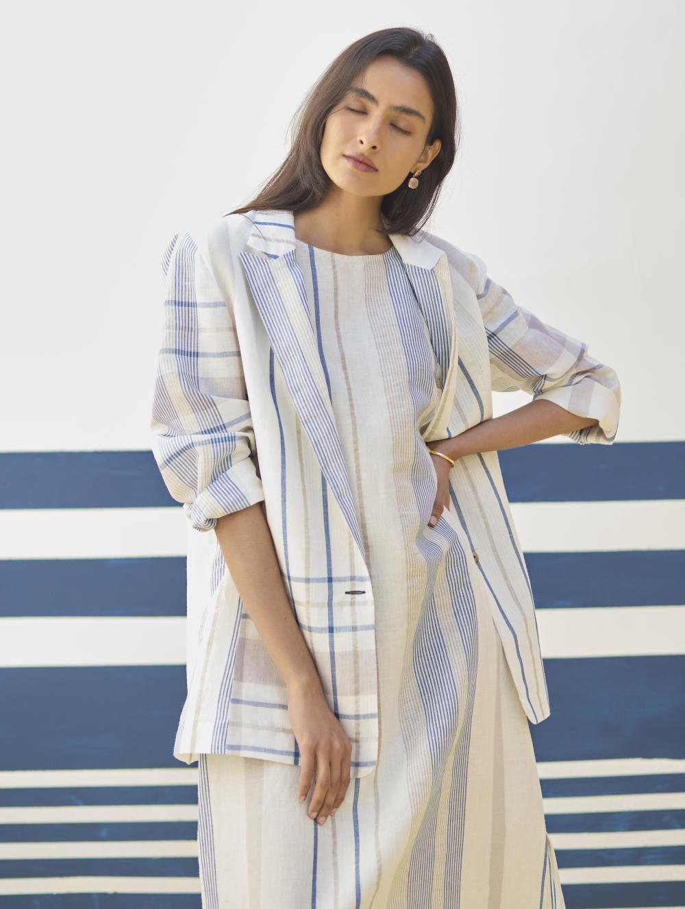 Inara Check Linen Dress With Blazer
- Ivory