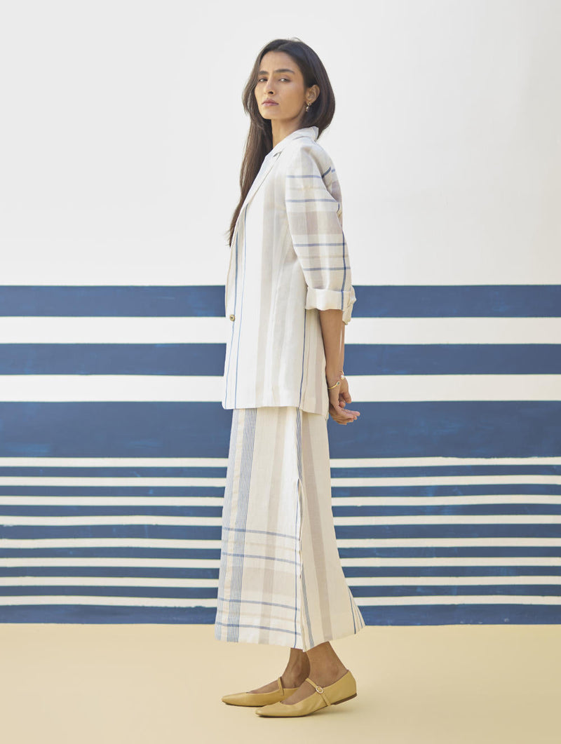 Inara Check Linen Dress With Blazer
 - Ivory linen by Manan in ivory color for women Worldwide