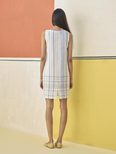 Nora Check Linen Shift Dress - Ivory