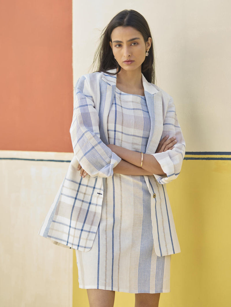 Nora Check Shift Dress With Blazer
 - Ivory by Manan in ivory color for women Worldwide
