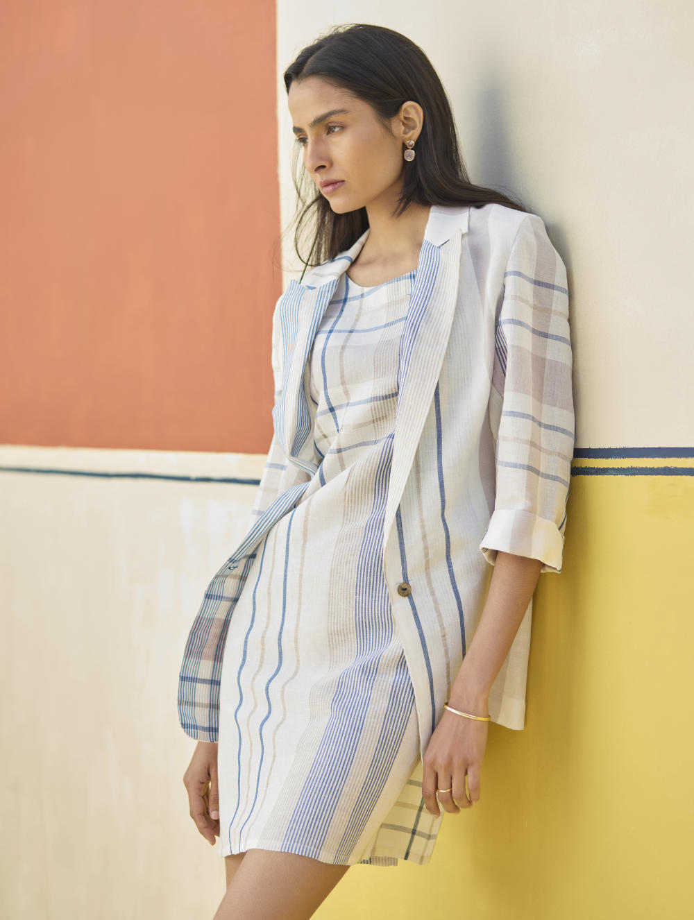 Nora Check Shift Dress With Blazer
 - Ivory