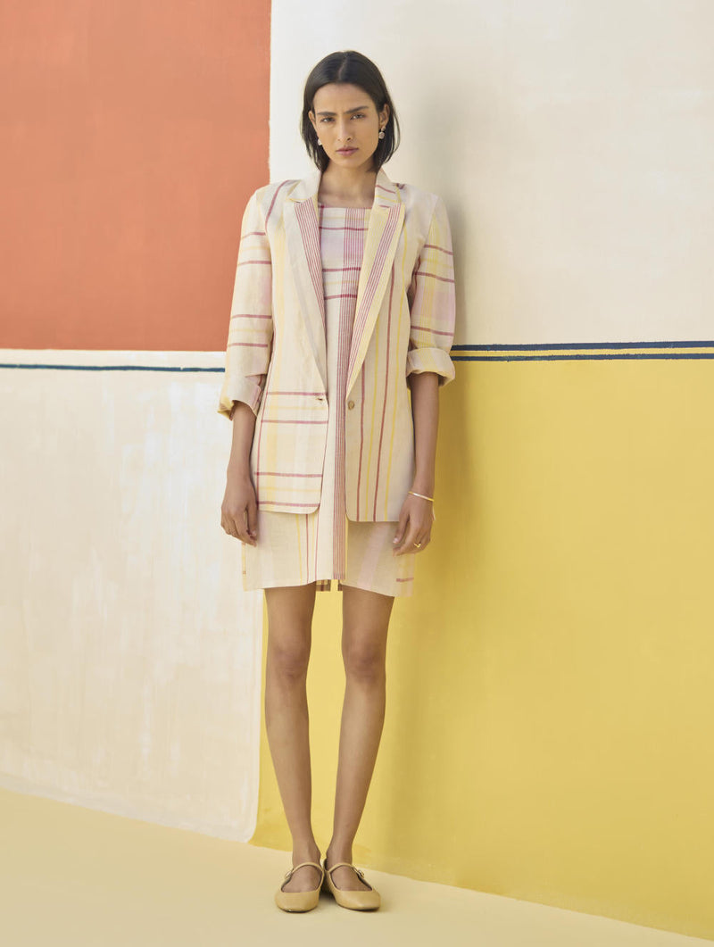 Nora Check Linen Shift Dress - Sand by Manan in natural color for women Worldwide