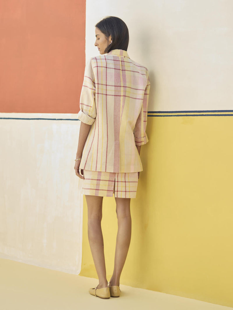 Nora Check Linen Shift Dress - Sand by Manan in natural color for women Worldwide