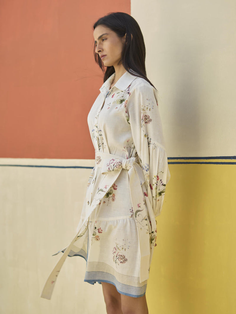 Alara Floral Shirt Dress - Ivory by Manan in ivory color for women Worldwide