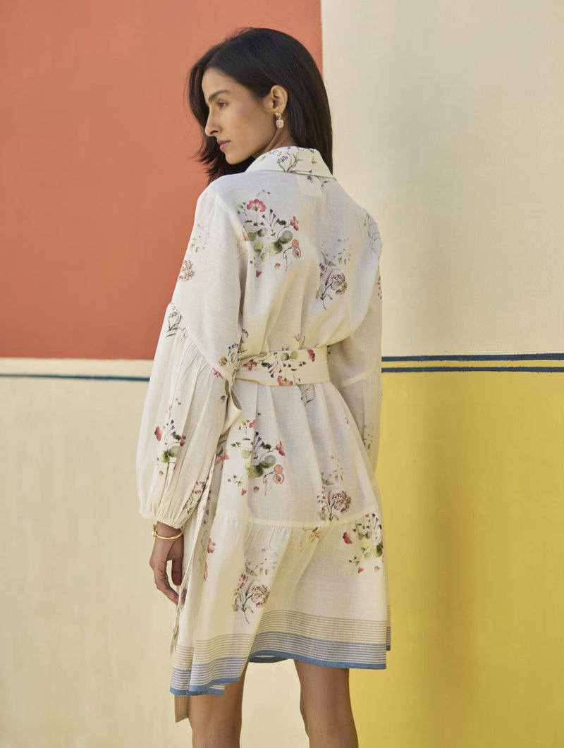 Alara Floral Shirt Dress - Ivory by Manan in ivory color for women Worldwide