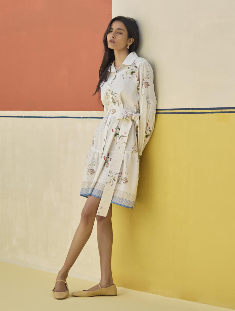 Alara Floral Shirt Dress - Ivory by Manan in ivory color for women Worldwide