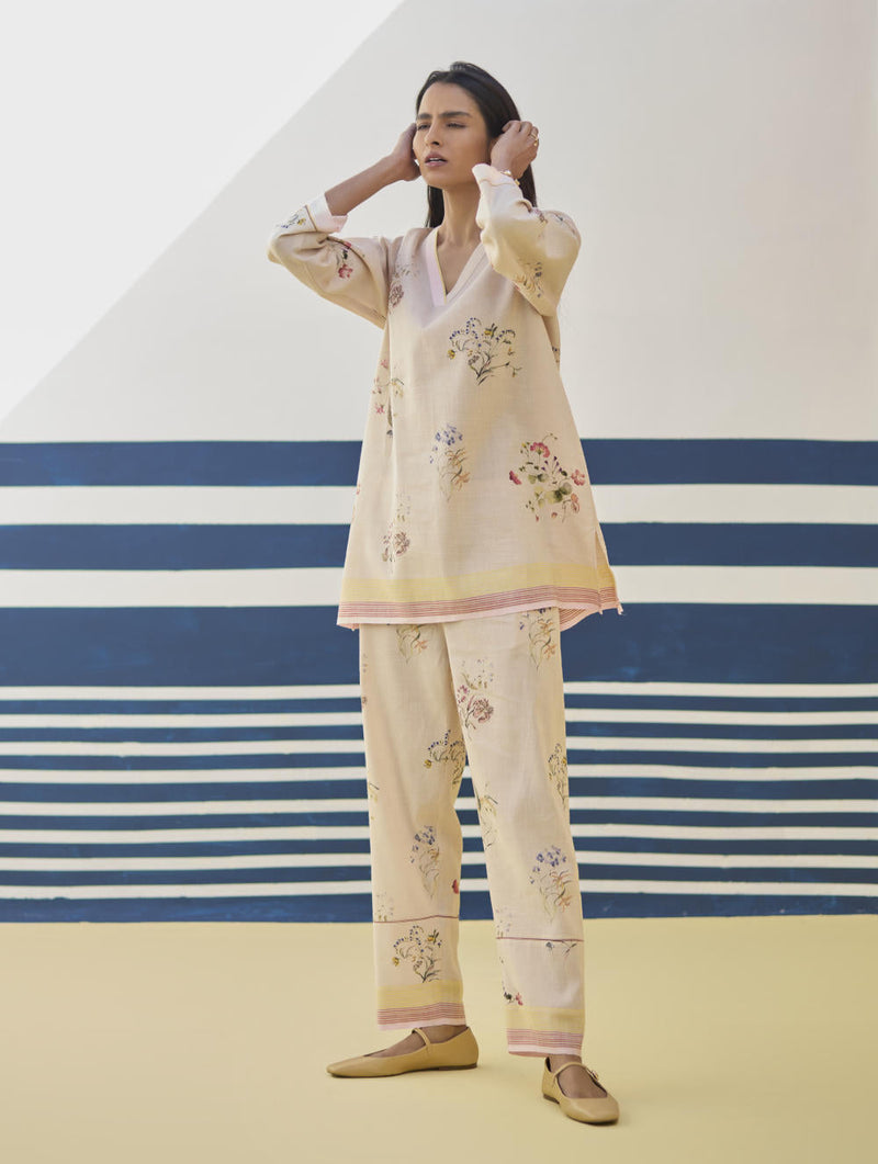 Raha Watercolour Floral Kurta Set
 - Sand by Manan in natural color for women Worldwide