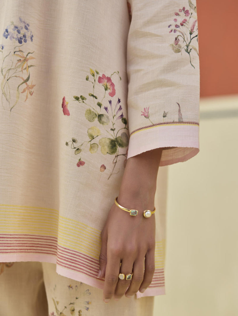 Raha Watercolour Floral Kurta - Sand by Manan in natural color for women Worldwide