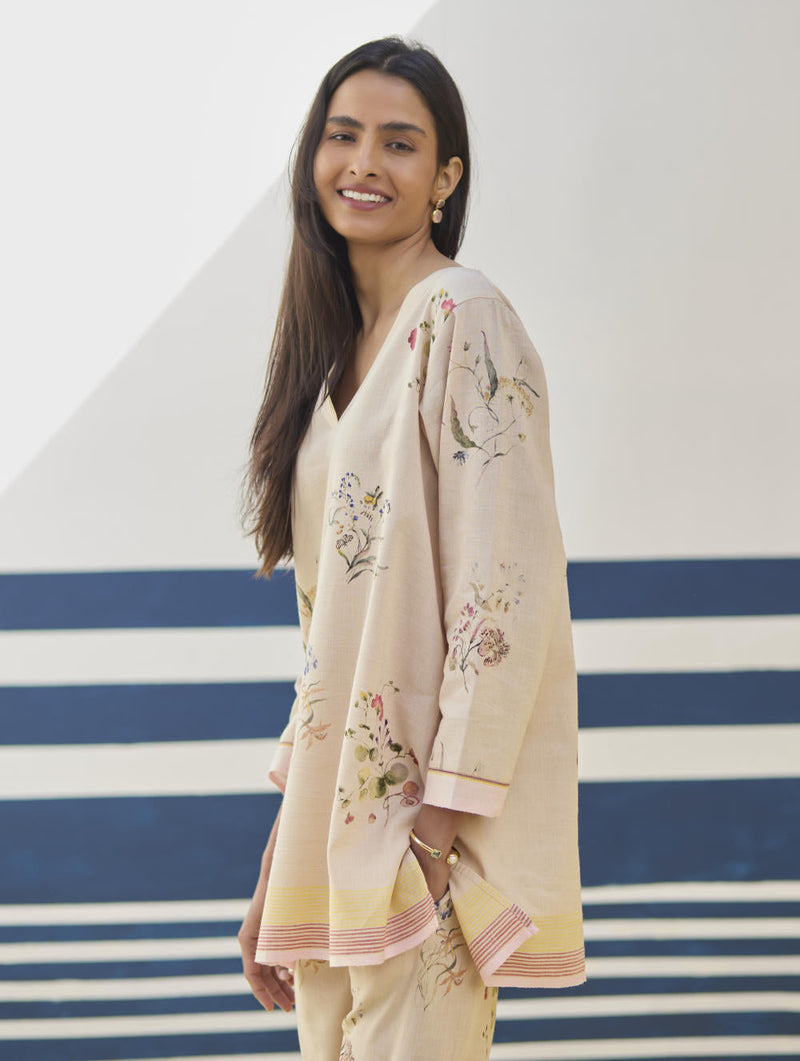Raha Watercolour Floral Kurta Set
 - Sand by Manan in natural color for women Worldwide