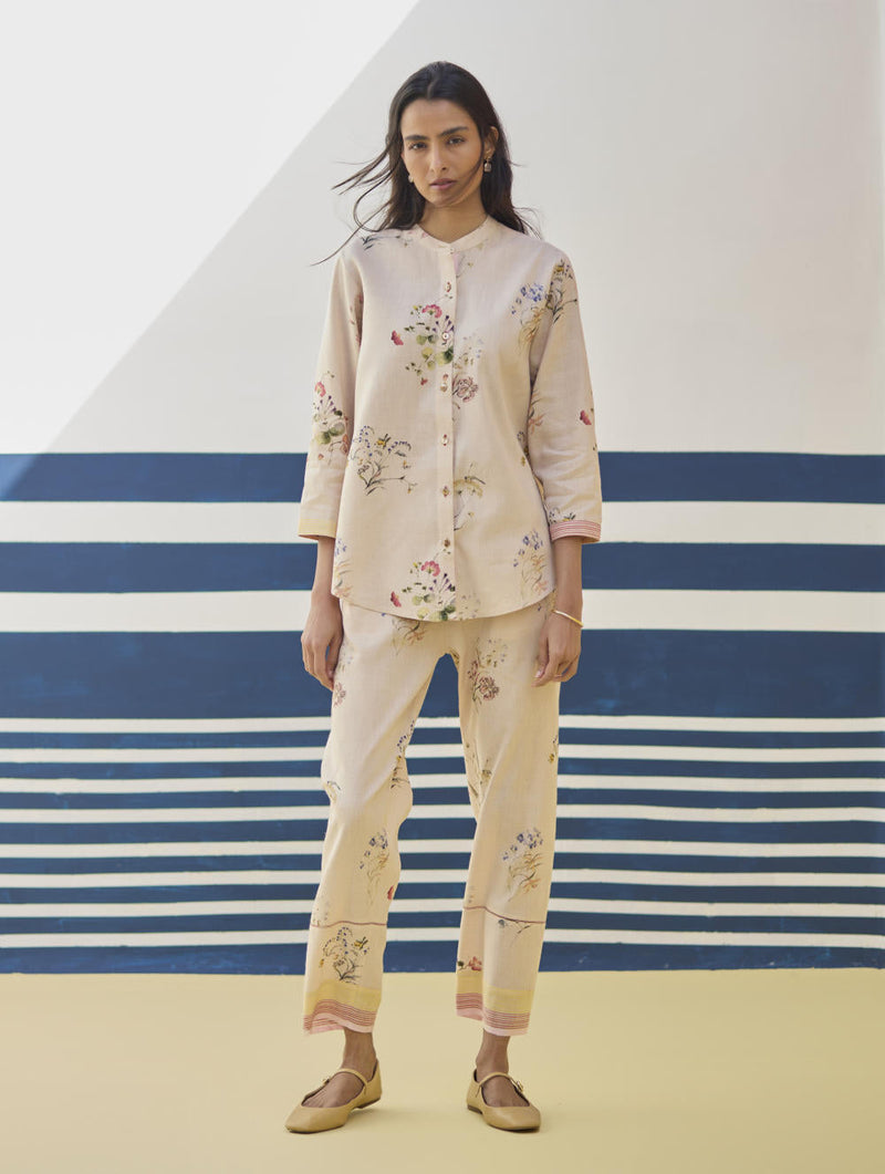 Raha Watercolour Floral Kurta - Sand by Manan in natural color for women Worldwide