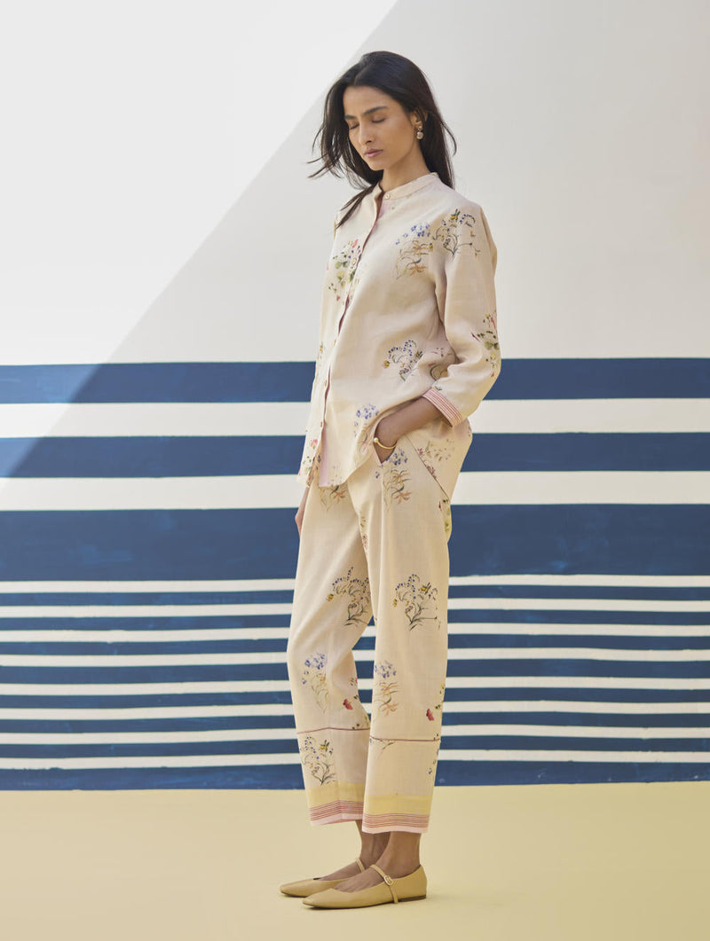 Raha Watercolour Floral Kurta - Sand by Manan in natural color for women Worldwide