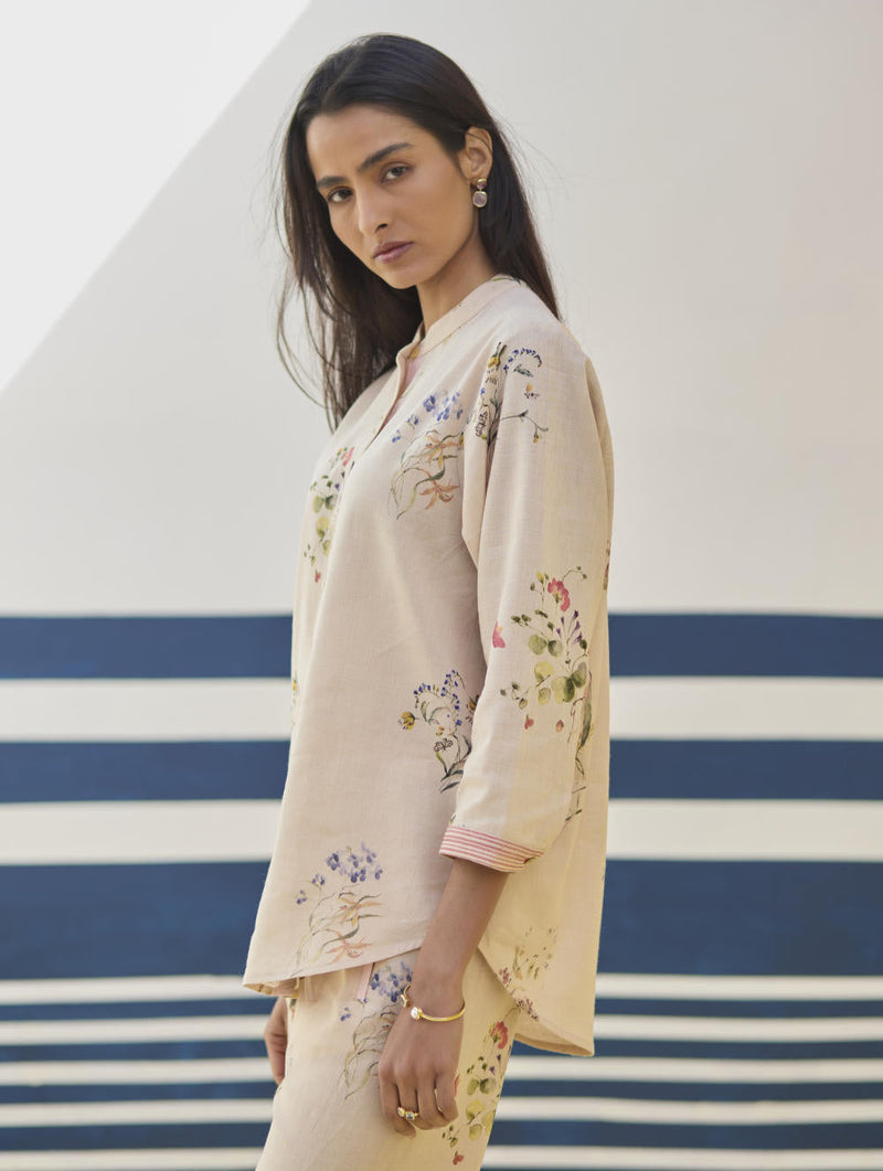 Vani Watercolour Floral Shirt - Sand by Manan in natural color for women Worldwide