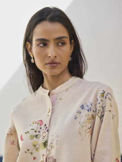 Vani Watercolour Floral Shirt - Sand