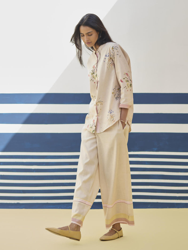 Lyla Stripe Border Pant - Sand by Manan in natural color for women Worldwide