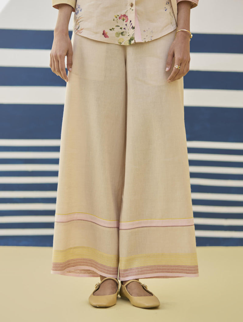 Lyla Stripe Border Pant - Sand by Manan in natural color for women Worldwide