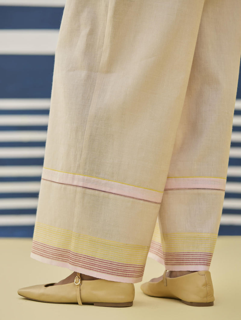 Lyla Stripe Border Pant - Sand by Manan in natural color for women Worldwide