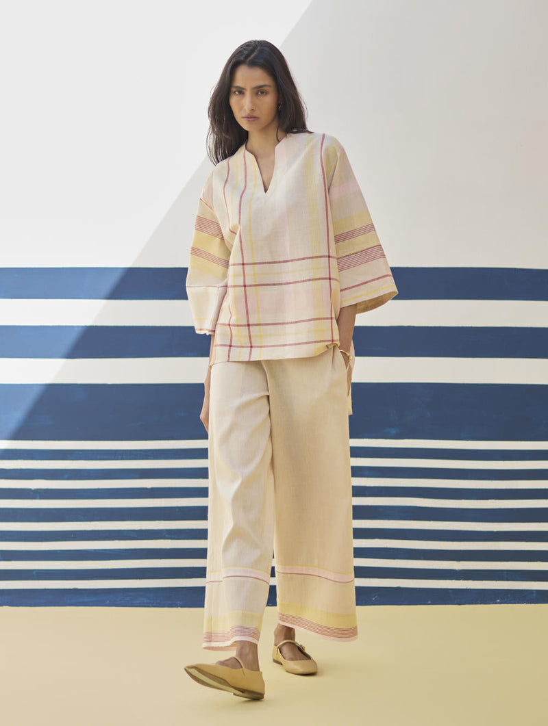 Kira Check Linen Co-ord Set
 - Sand by Manan in natural color for women Worldwide