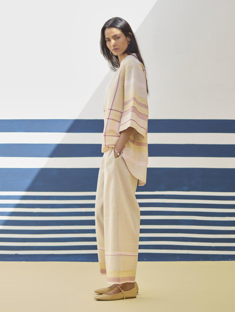Kira Check Linen Co-ord Set
 - Sand by Manan in natural color for women Worldwide
