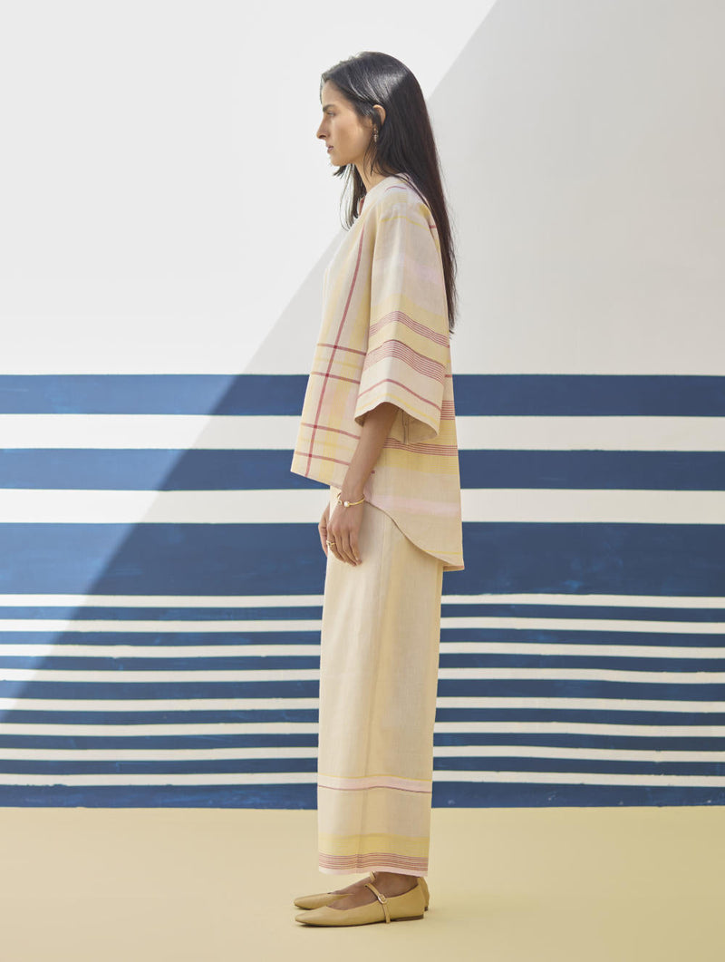 Kira Check Linen Co-ord Set
 - Sand by Manan in natural color for women Worldwide