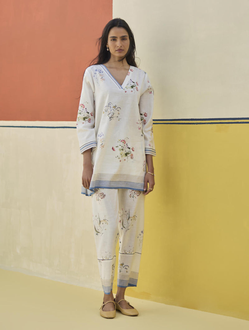 Raha Watercolour Floral Kurta Set
 - Ivory by Manan in ivory color for women Worldwide