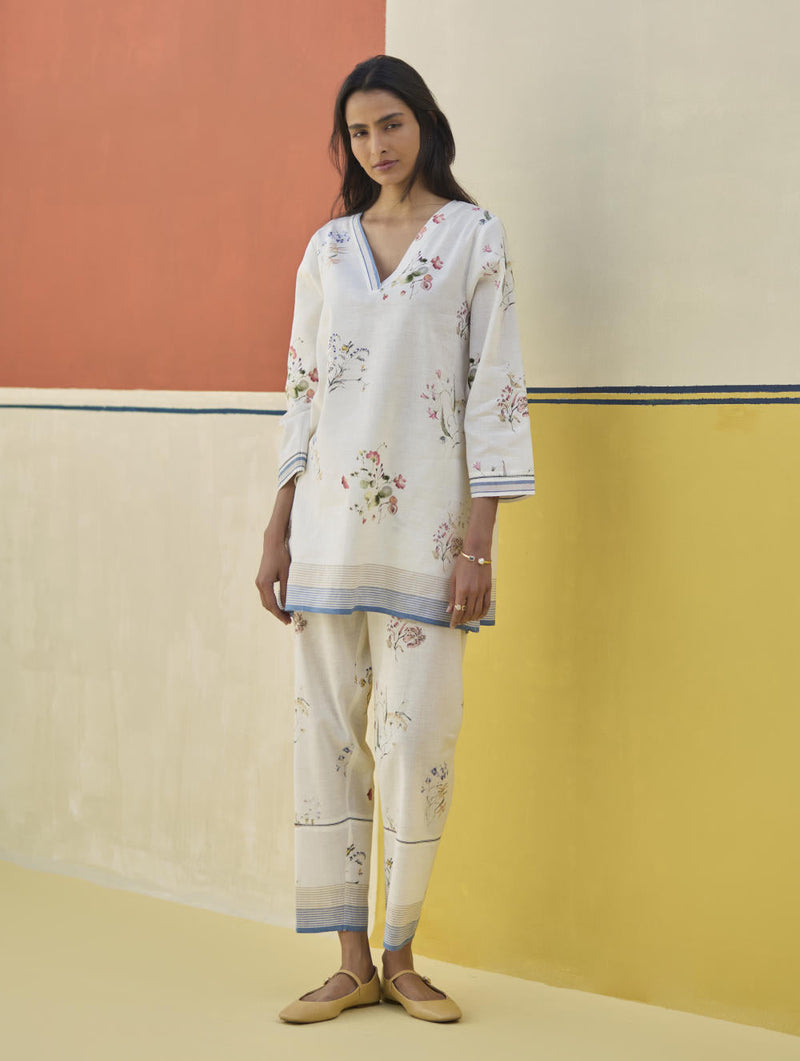 Raha Watercolour Floral Kurta Set
 - Ivory by Manan in ivory color for women Worldwide