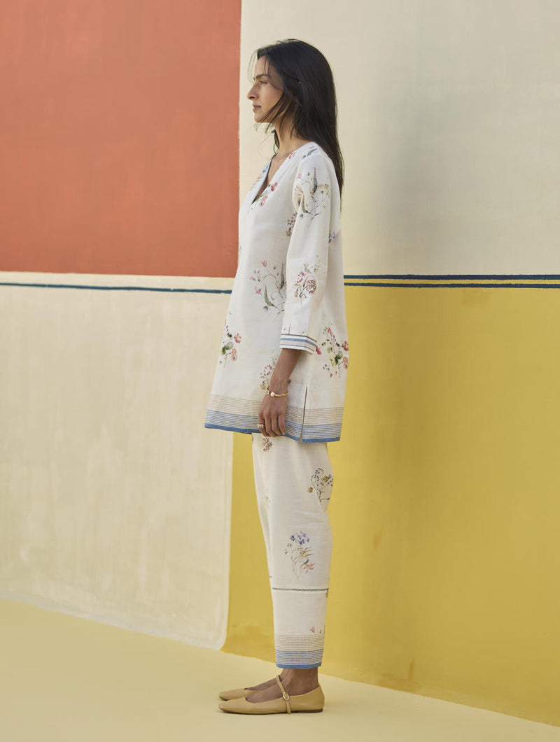 Raha Watercolour Floral Kurta Set
 - Ivory by Manan in ivory color for women Worldwide