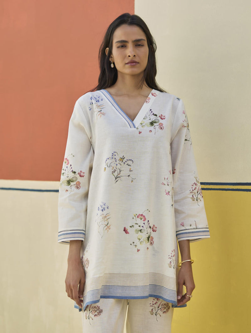 Raha Watercolour Floral Kurta - Ivory by Manan in ivory color for women Worldwide