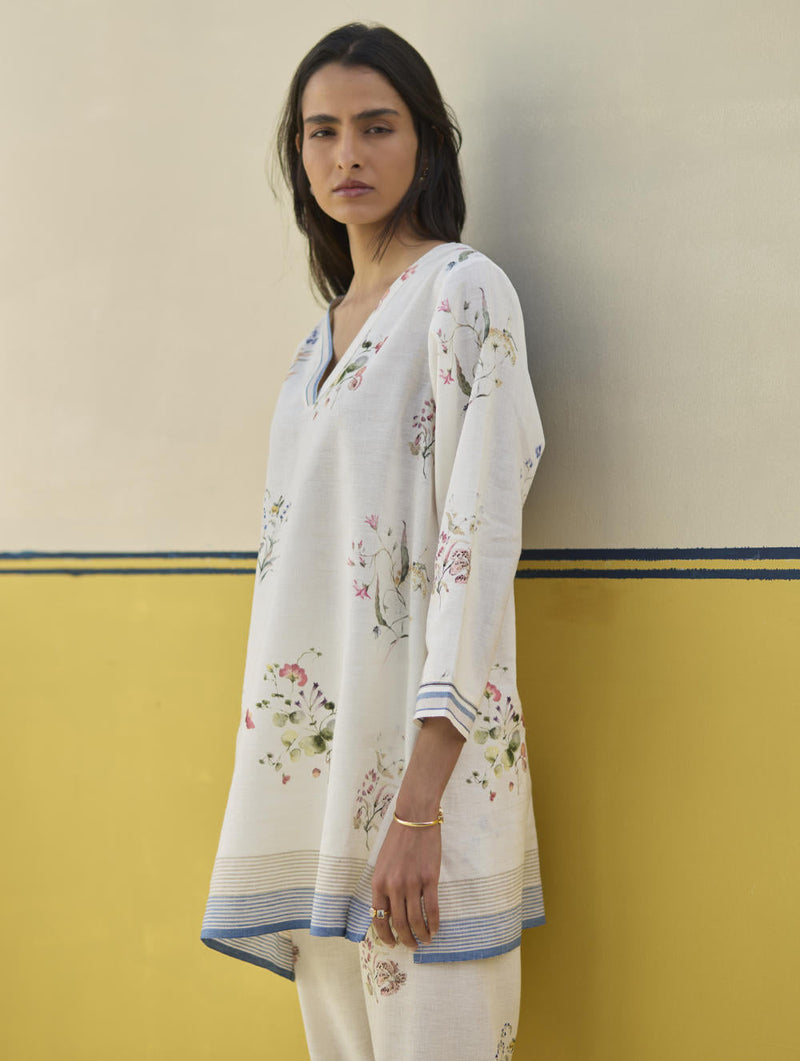 Raha Watercolour Floral Kurta Set
 - Ivory by Manan in ivory color for women Worldwide