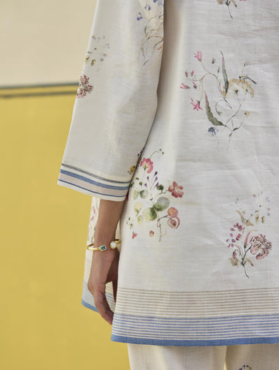 Raha Watercolour Floral Kurta - Ivory