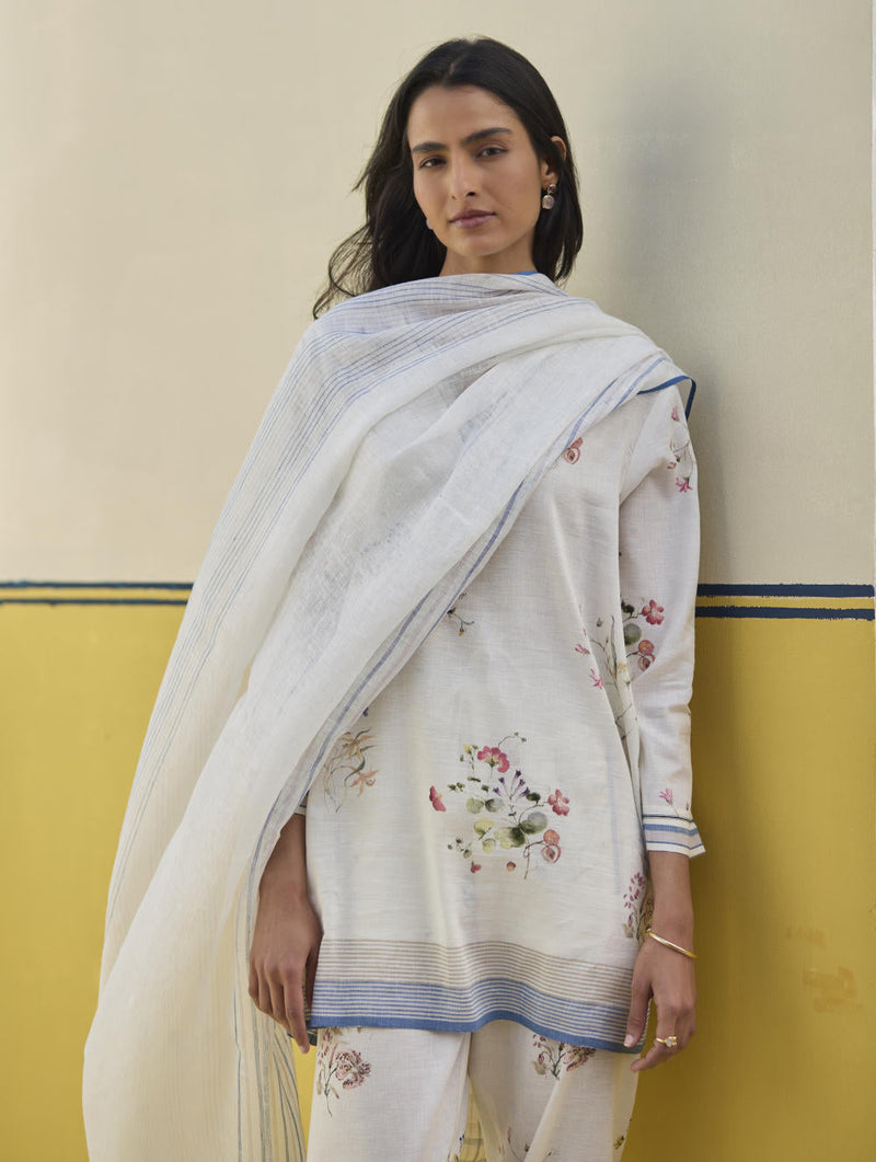 Raha Watercolour Floral Kurta Set
 - Ivory by Manan in ivory color for women Worldwide