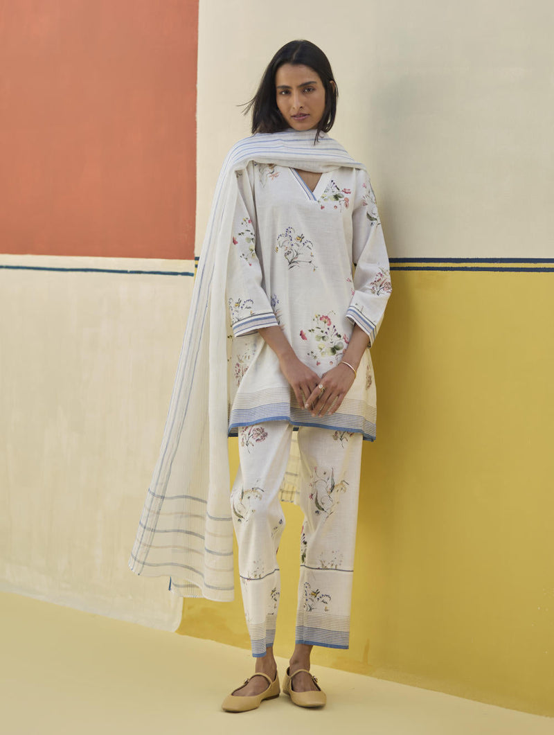 Raha Watercolour Floral Kurta Set
 - Ivory by Manan in ivory color for women Worldwide