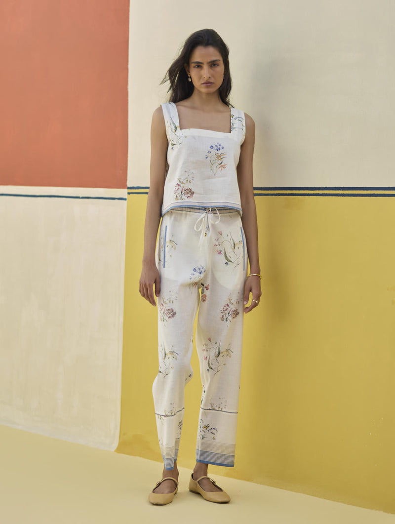 Ayaka Watercolor Floral Crop Top 
 - Ivory by Manan in ivory color for women Worldwide