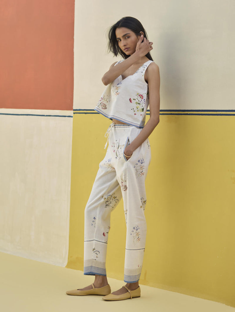 Ayaka Watercolor Floral Crop Top 
 - Ivory by Manan in ivory color for women Worldwide