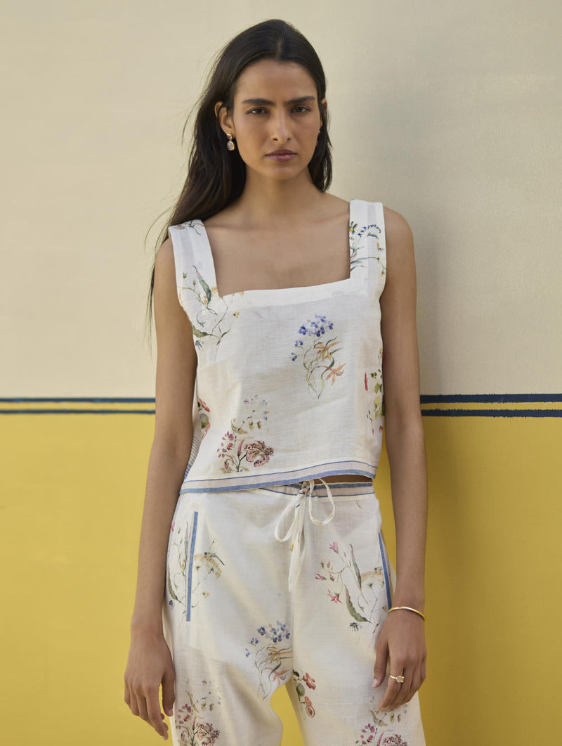 Ayaka Watercolor Floral Crop Top 
 - Ivory by Manan in ivory color for women Worldwide