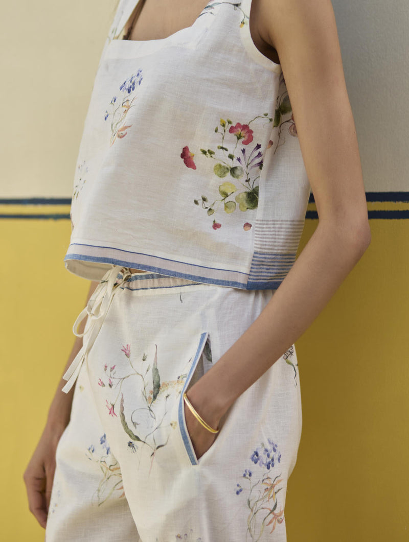 Ayaka Watercolor Floral Crop Top 
 - Ivory by Manan in ivory color for women Worldwide