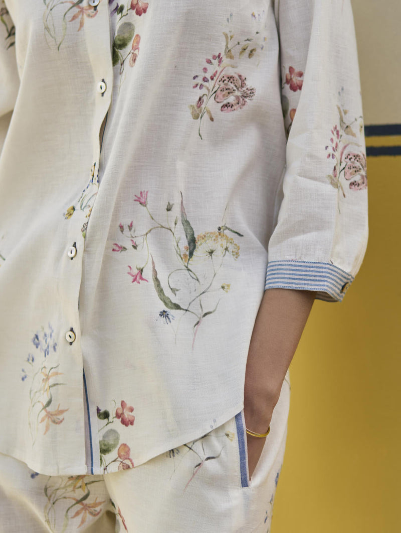 Vani Watercolour Floral Shirt - Ivory by Manan in ivory color for women Worldwide