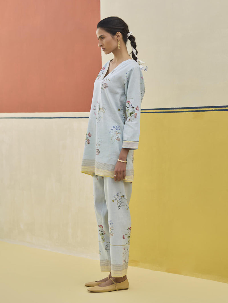 Raha Watercolour Floral Kurta Set
 - Sky by Manan in blue color for women Worldwide